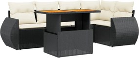 vidaXL 6 részes fekete polyrattan kerti ülőgarnitúra párnákkal