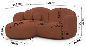 Terrakotta színű buklé sarokkanapé (bal oldali-heverő résszel) Orbit – Ropez