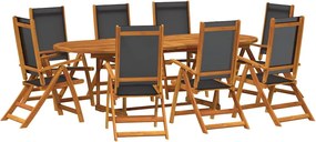 vidaXL 9 részes tömör akácfa és textilén kerti étkezőgarnitúra