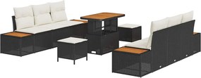 vidaXL Kerti Kanapé Szett párnával tárolóval 9 pcs Fekete Poli rattan