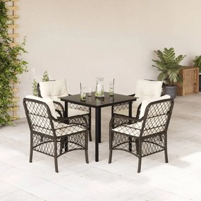 5 részes barna polyrattan kerti étkezőgarnitúra párnákkal