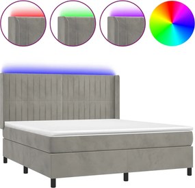 vidaXL világosszürke bársony rugós és LED-es ágy matraccal 160x200 cm