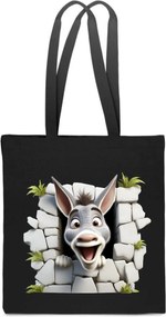 Öko Táska Pamut fekete lyukas szamár vicces Shrek nyomott mintával TT_544