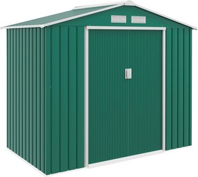 Outsunny Kerti Fészer 2,42m² Erősítő Alap nélküli 213x130x185 cm Kültéri Kerti Fészer 2 Csúszóajtóval és 4 Ablakkal Szerszámok Tárolására Sötétzöld |