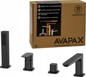 Kádtöltő csaptelep 4 lyukú fekete csaptelep a kád szélére Avapax