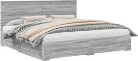 vidaXL Ágykeret fejtámlával fiókkal Szürke Sonoma 200 x 200 cm Faanyag