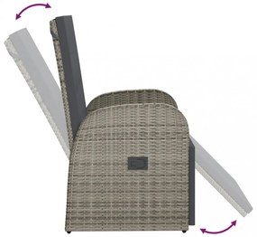 2 db szürke polyrattan dönthető kerti szék párnákkal