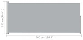 szürke behúzható oldalsó terasznapellenző 180 x 500 cm