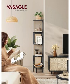 5 szintes sarokpolc, könyvespolc polirattan oldalakkal, 156x32x32 cm, ébenfekete
