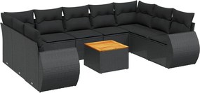vidaXL 10 részes fekete polyrattan kerti ülőgarnitúra párnákkal