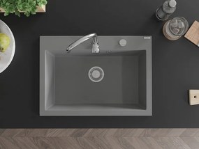 Mexen Elix gránit mosogató 1-medencés 700 x 500 mm, szürke, króm szifon - 6526701005-71