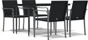 vidaXL 5 részes polyrattan és acél kerti étkezőgarnitúra párnával