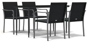 vidaXL 5 részes polyrattan és acél kerti étkezőgarnitúra párnával