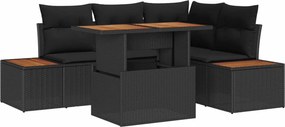 vidaXL Kerti Kanapé Szett tárolóval 5 pcs Fekete Poli rattan