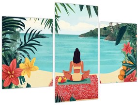 Kép - Jóga nő a tengerparton (90x60 cm)