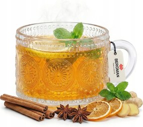 Nagy csésze 450ml teás pohár füllel 1db Díszített