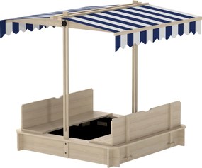 Outsunny Fa Homokozó Játszótér Tetővel – Felix Gyermekhomokozó Levehető Tetővel, Állítható Háttámlák, Fenyőfa 3-7 Év 106 x 106 x 115 cm Természetes |