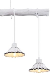 Globo 54050-4H Függeszték fém fehér alaplap, fehér fa áthidalóval, kerámia búrákkal, mely színe fehér, feketével antikolva, textil kábel. HxSZxM:850x170x1200, fényforrás nélkül 4xE27 40W 230V