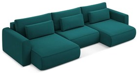 Türkiz bársony kinyitható-tárolóhelyes (U alakú) sarokkanapé Kapua – Makamii