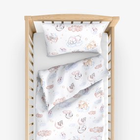 Goldea gyermek pamut ágyneműhuzat kiságyba - alvó állatok a felhők között 110 x 125 és 35 x 55 cm