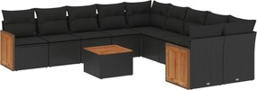 vidaXL 11 részes fekete polyrattan kerti ülőgarnitúra párnákkal