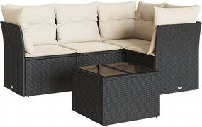 vidaXL 5 részes fekete polyrattan kerti kanapészett párnákkal