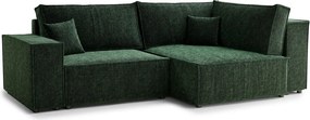 Sötétzöld zsenília kinyitható-tárolóhelyes sarokkanapé (jobb oldali-L alakú) Tonga – Maison de Rêve