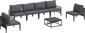 vidaXL Kerti Kanapé Szett párnával 7 pcs Fekete Acél