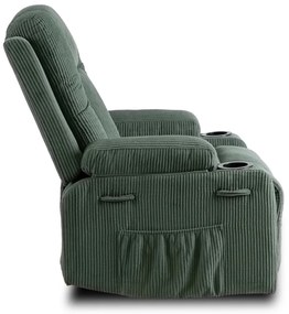 Elektromosan Vezérelhető Masszázsfunkciós Relaxfotel Zöld Kordbársony Kárpittal. BOX2