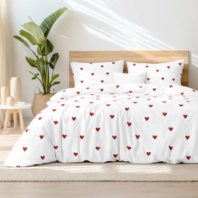 Goldea pamut ágyneműhuzat - piros szívecskék, fehér alapon 140 x 200 és 70 x 90 cm