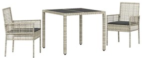 vidaXL Kert étkező szett 3 pcs Világosszürke polirattan