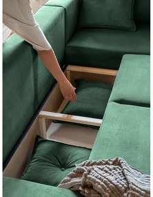 Zöld kordbársony kinyitható sarokkanapé (jobb oldali) Lazy Lukka – Miuform