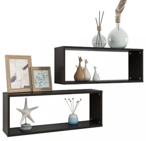 2 db fekete szerelt fa négyszögű fali polc 60 x 15 x 23 cm