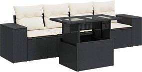 vidaXL 5 részes fekete polyrattan kerti kanapészett párnákkal