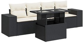 vidaXL 5 részes fekete polyrattan kerti kanapészett párnákkal