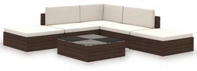 6-részes barna polyrattan kerti bútorszett párnákkal
