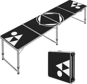 Outsunny Összecsukható Sör Pong Asztal 240 x 60 cm Magasság állítható Kiránduló Asztal Kertbe, Erkélyre, Alumíniumból, Fekete | Aosom