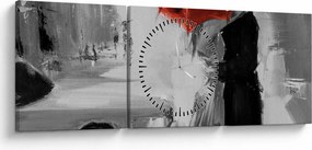 Kép - Szerelmespár egy esernyő alatt, piros (órával) (90x30 cm)