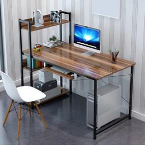 Íróasztal, számítógépasztal, polccal - Sötétbarna