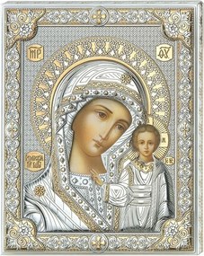 Vászonkép Kazanyi Szűzanya a kis Jézussal 16x20cm arany ezüst Gravírozás