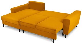 Mustársárga kordbársony kinyitható tárolóhelyes sarokkanapé (bal oldali-heverő résszel) Kyoto – Cosmopolitan Design