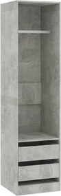 betonszürke szerelt fa ruhásszekrény fiókokkal 50 x 50 x 200 cm
