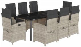 vidaXL 9részes világosszürke polyrattan kerti étkezőgarnitúra párnával
