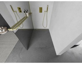 Mexen Kioto+, zuhanykabin polccal és akasztóval 100 x 200 cm, 8 mm tükörmintás üveg, arany matt profil, 800-100-121-55-50