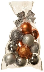 Becca karácsonyi dísz készlet, 16 db-os, átmérő : 6 cm, ezüst és narancssárga