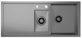 Klarstein TitanSteel konyhai mosogató lefolyóval, 100 x 45 cm, 2 mosogató, rozsdamentes acél, hőálló