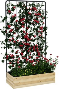 Outsunny magaságyás trellisszel, fából készült növényláda, fűszerágyás, virágláda kerthez, erkélyhez, natúr fa, 80 x 38 x 145 cm | Aosom