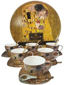 Hatszemélyes porcelán teáskészlet Klimt A Csók díszdobozban