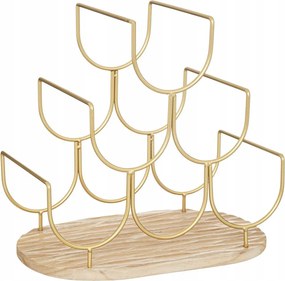 Palacktartó Állvány Rivi arany 6 Palackhoz fém és fa paulownia