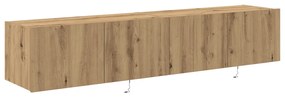 TV Fali Szekrény LED Fényekkel 2 db Kézműves Tölgy 80x35x31 cm